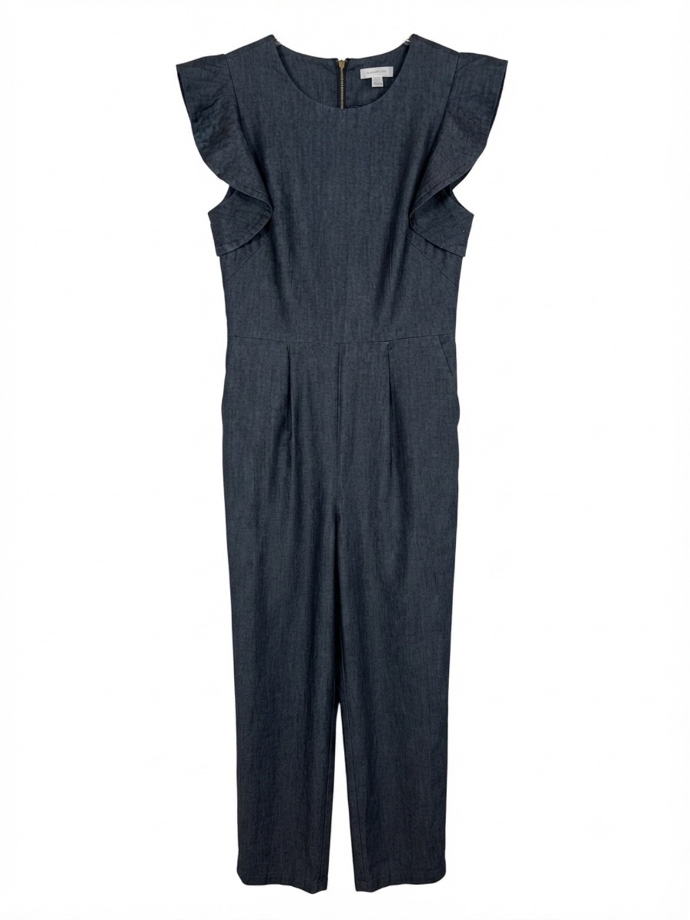 Calvin Klein Navy Ruffle Sleeve Wide Leg Jumpsuit Sz 8 - Picture 2 of 9